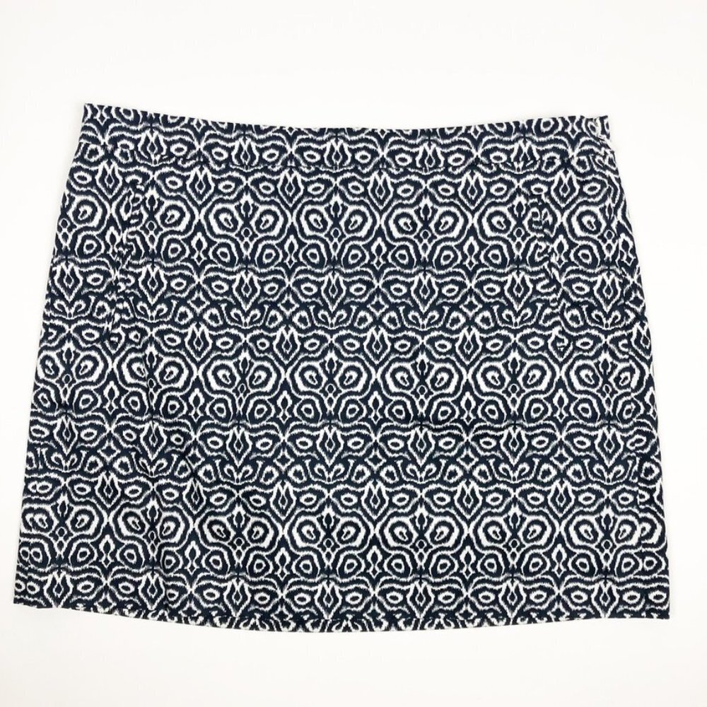 J. Crew Skirt Women's Size 8 Navy Blue White Ikat Print Mini